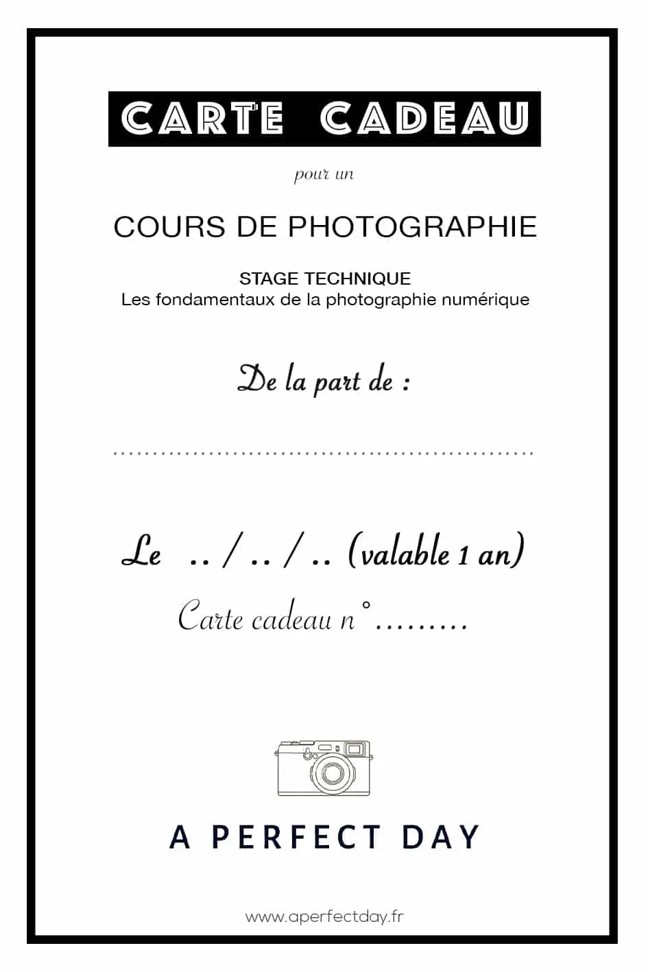 carte cadeau pour un cours de photographie | Atelier technique : les bases de la photographie numérique
